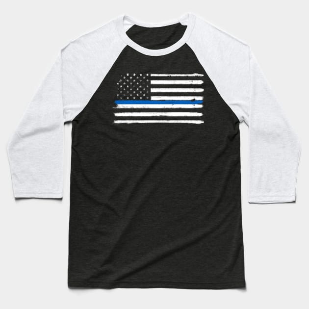 Thin Blue Line American Flag Proud Police Family Baseball T-Shirt by merchlovers